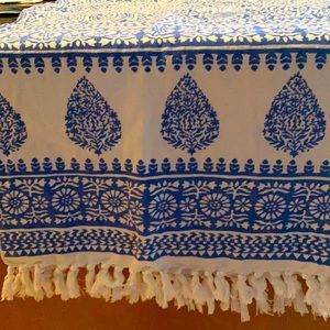 Bright blue and white table runner